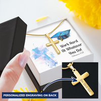 Personalized Cross Necklace with Snake Chain - Graduation, Religion, Work Hard At Whatever You Do