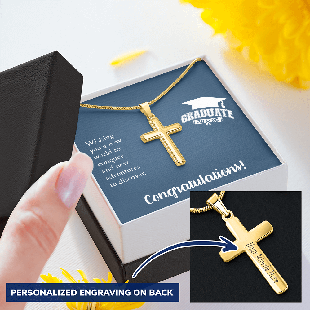 Personalized Cross Necklace with Snake Chain - Gift For Him, Son, Grandson, Wishing You A New Word