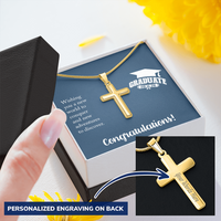 Personalized Cross Necklace with Snake Chain - Gift For Him, Son, Grandson, Wishing You A New Word