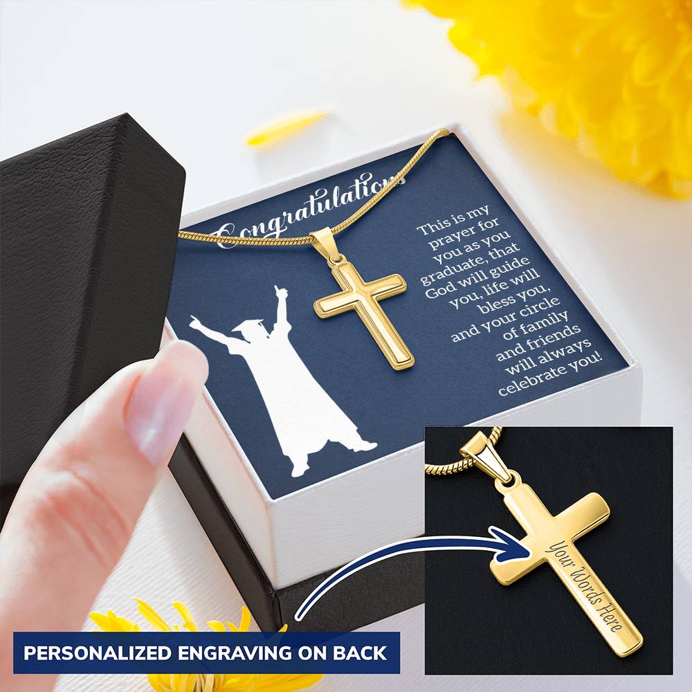 Personalized Cross Necklace with Snake Chain - Graduation, Religion, This Is My Prayer