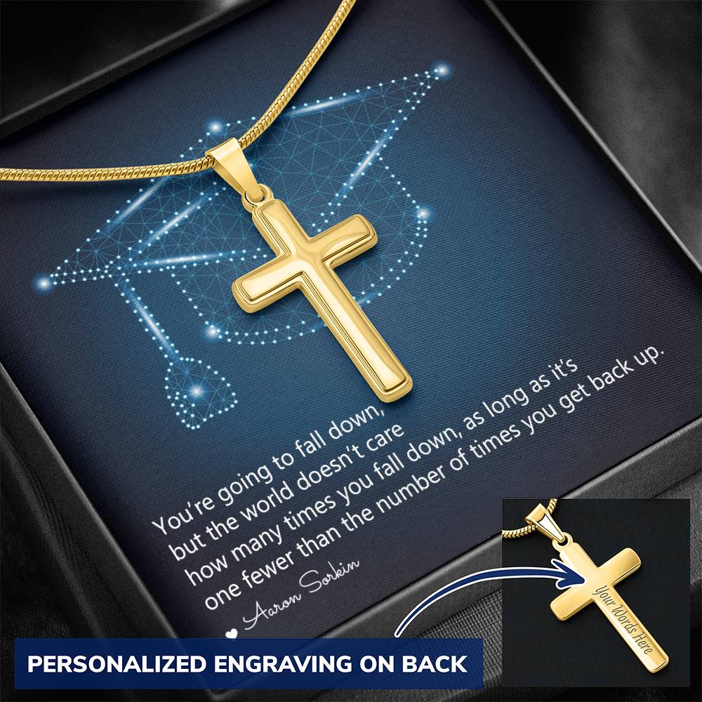 Personalized Cross Necklace with Snake Chain - Graduation, You Get Back Up