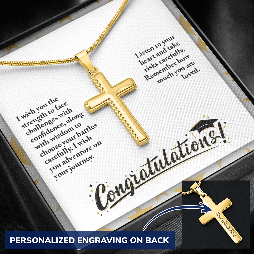 Personalized Cross Necklace with Snake Chain - Graduation, Religion, I Wish You The Strength