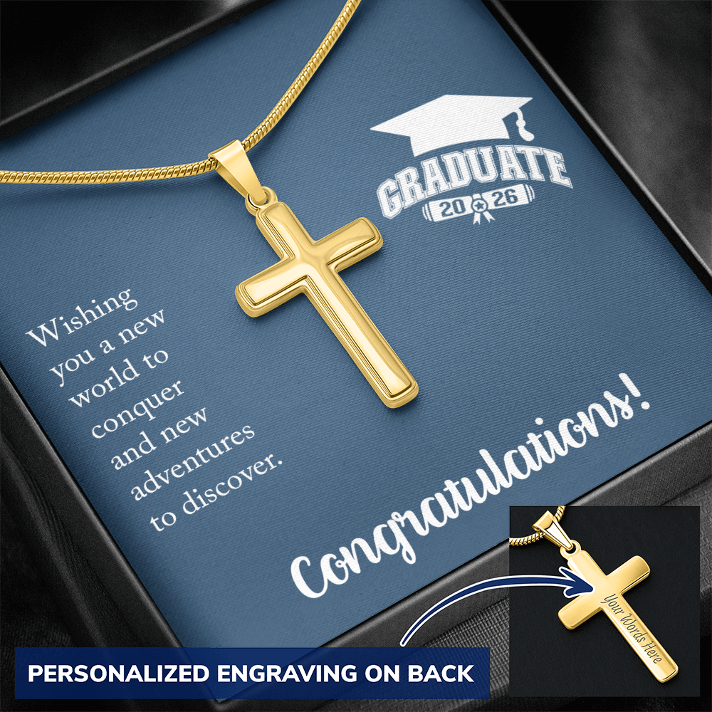 Personalized Cross Necklace with Snake Chain - Gift For Him, Son, Grandson, Wishing You A New Word