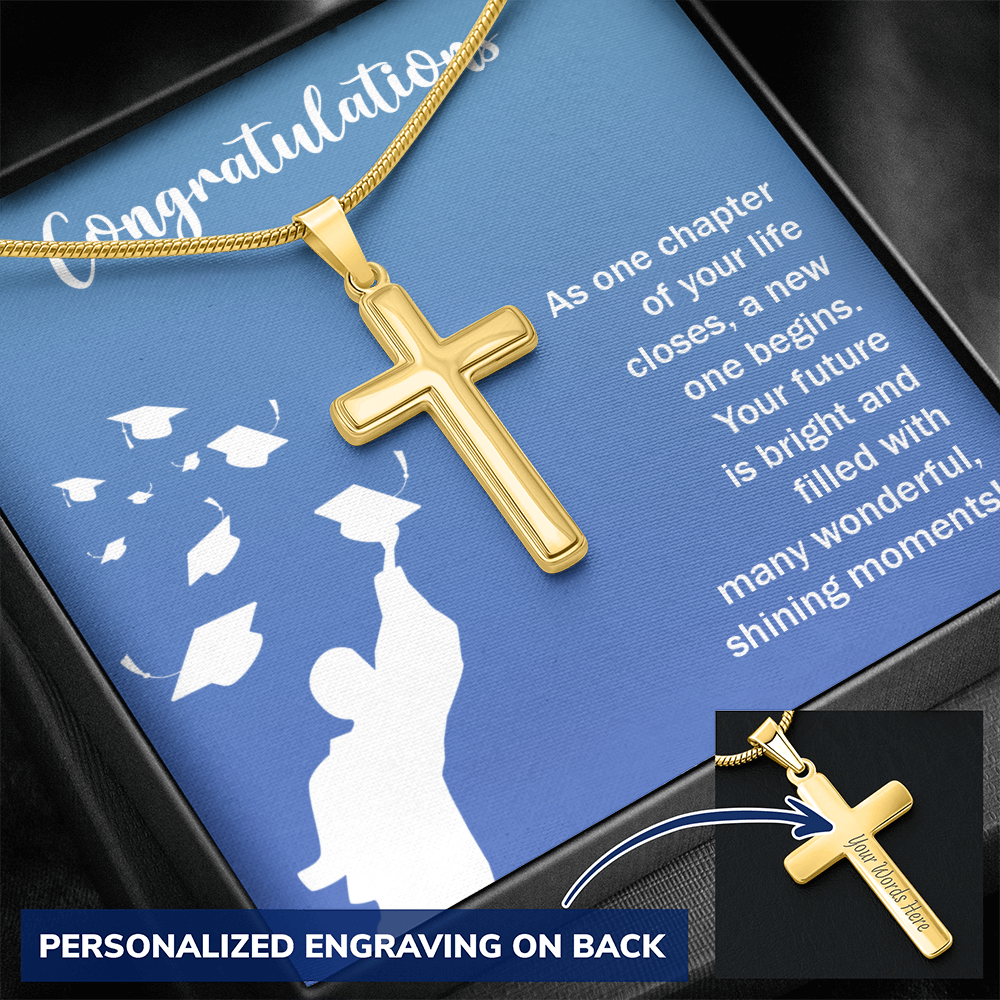 Personalized Cross Necklace with Snake Chain - Graduation, Congratulations