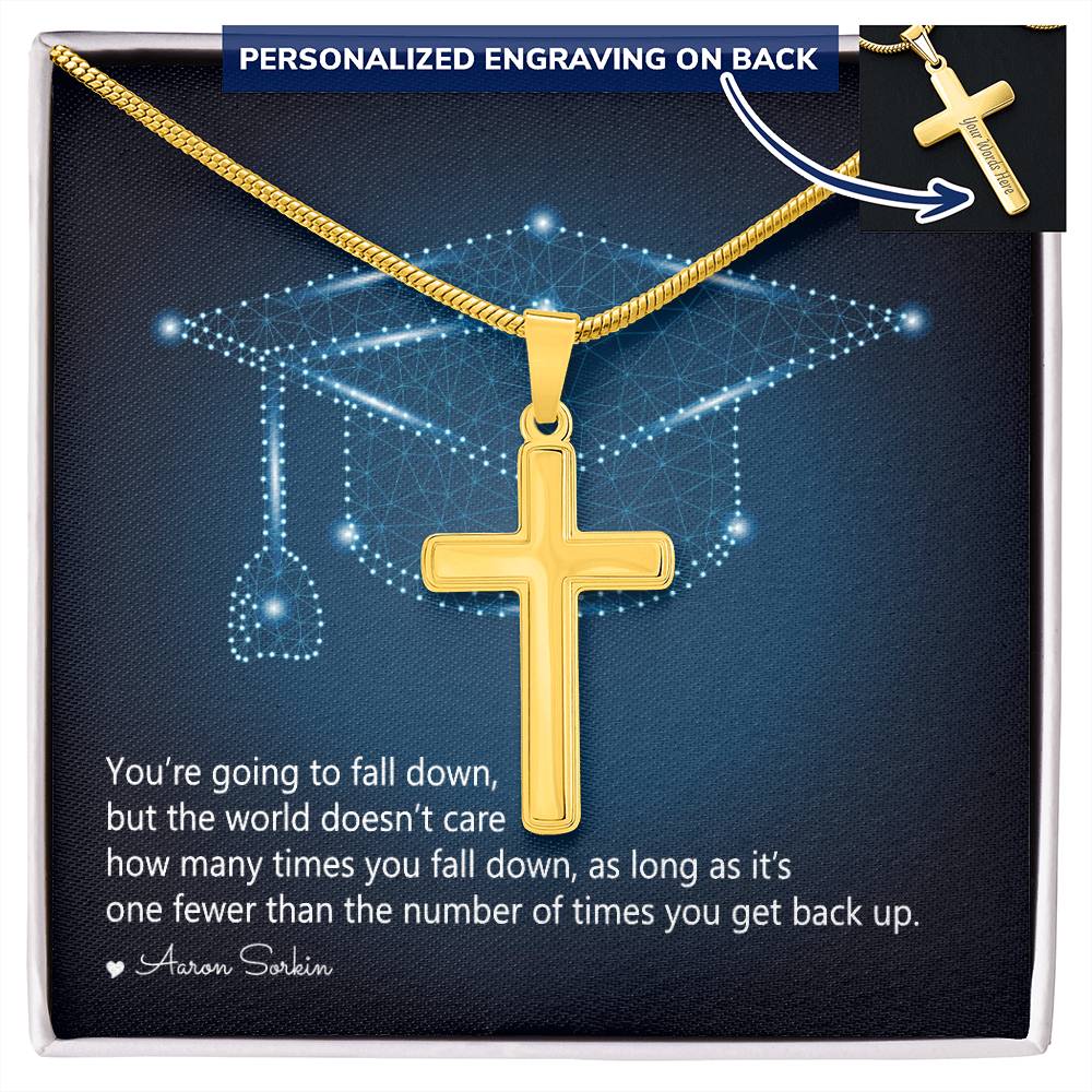 Personalized Cross Necklace with Snake Chain - Graduation, You Get Back Up