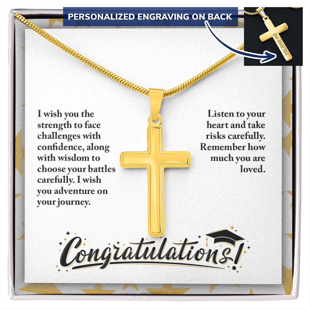 Personalized Cross Necklace with Snake Chain - Graduation, Religion, I Wish You The Strength