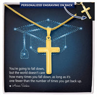 Personalized Cross Necklace with Snake Chain - Graduation, You Get Back Up