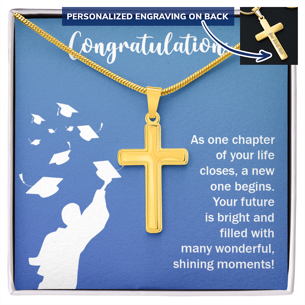 Personalized Cross Necklace with Snake Chain - Graduation, Congratulations