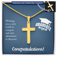 Personalized Cross Necklace with Snake Chain - Gift For Him, Son, Grandson, Wishing You A New Word