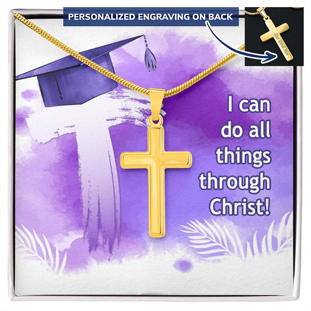 Personalized Cross Necklace with Ball Chain - Graduation, Religion, I Can Do All Things