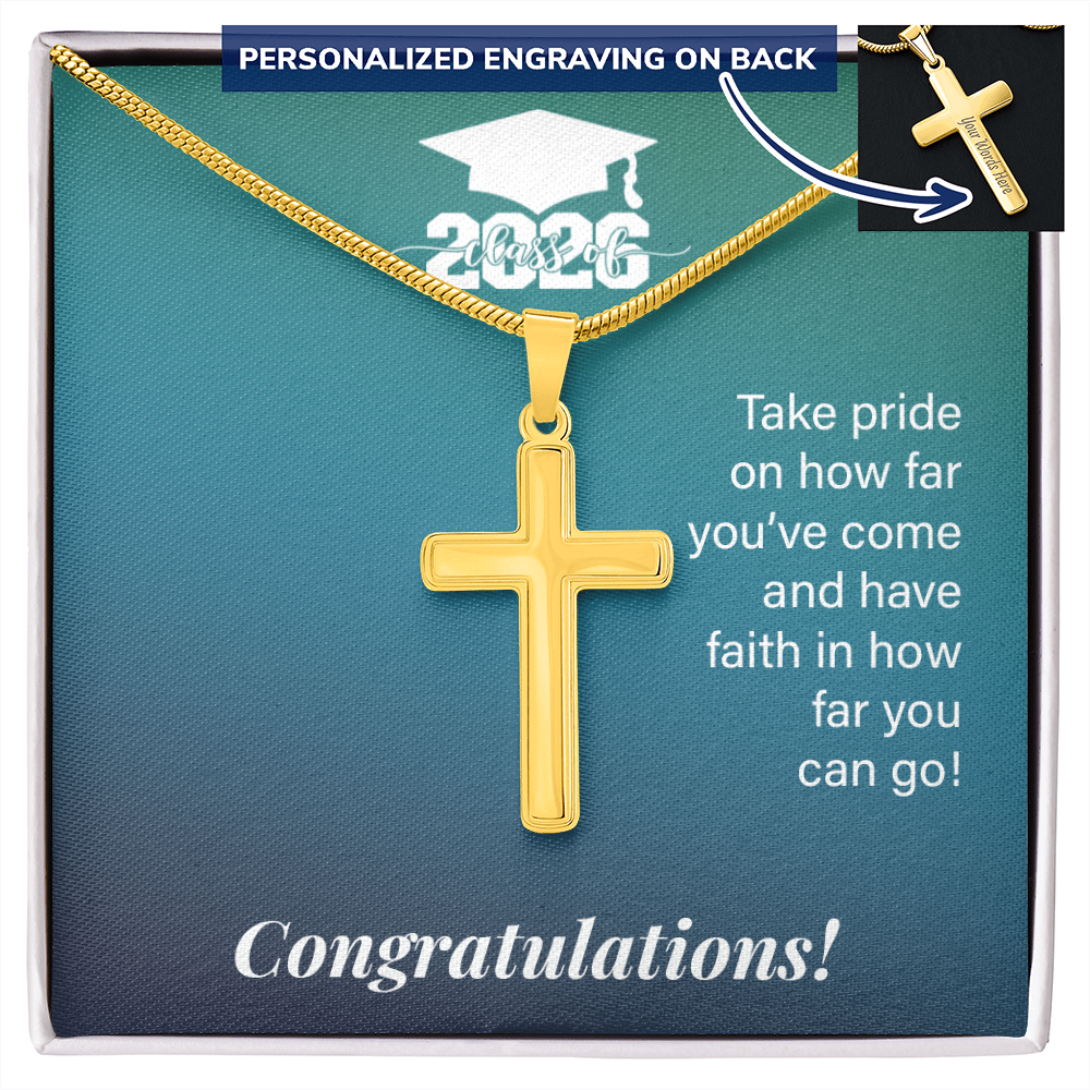 Personalized Cross Necklace with Snake Chain - Gift For Son, Grandson, Great Grandson