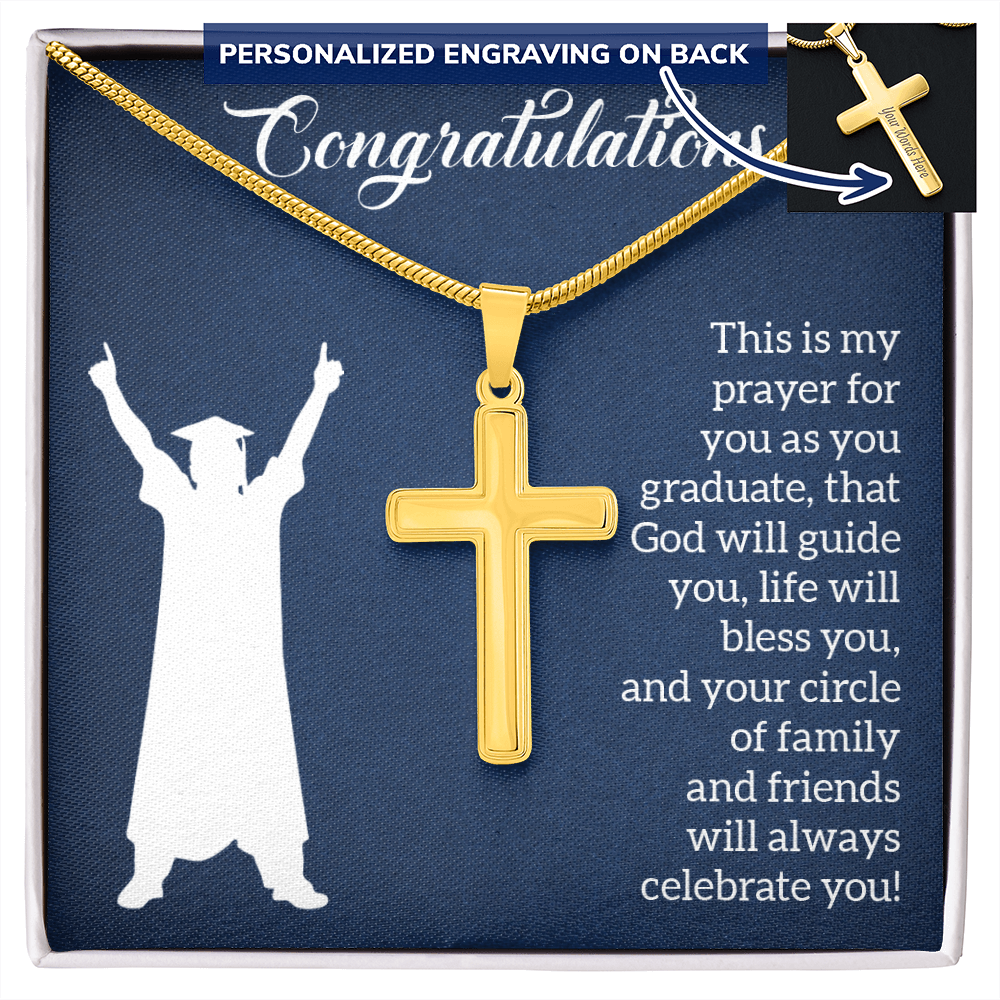 Personalized Cross Necklace with Snake Chain - Graduation, Religion, This Is My Prayer
