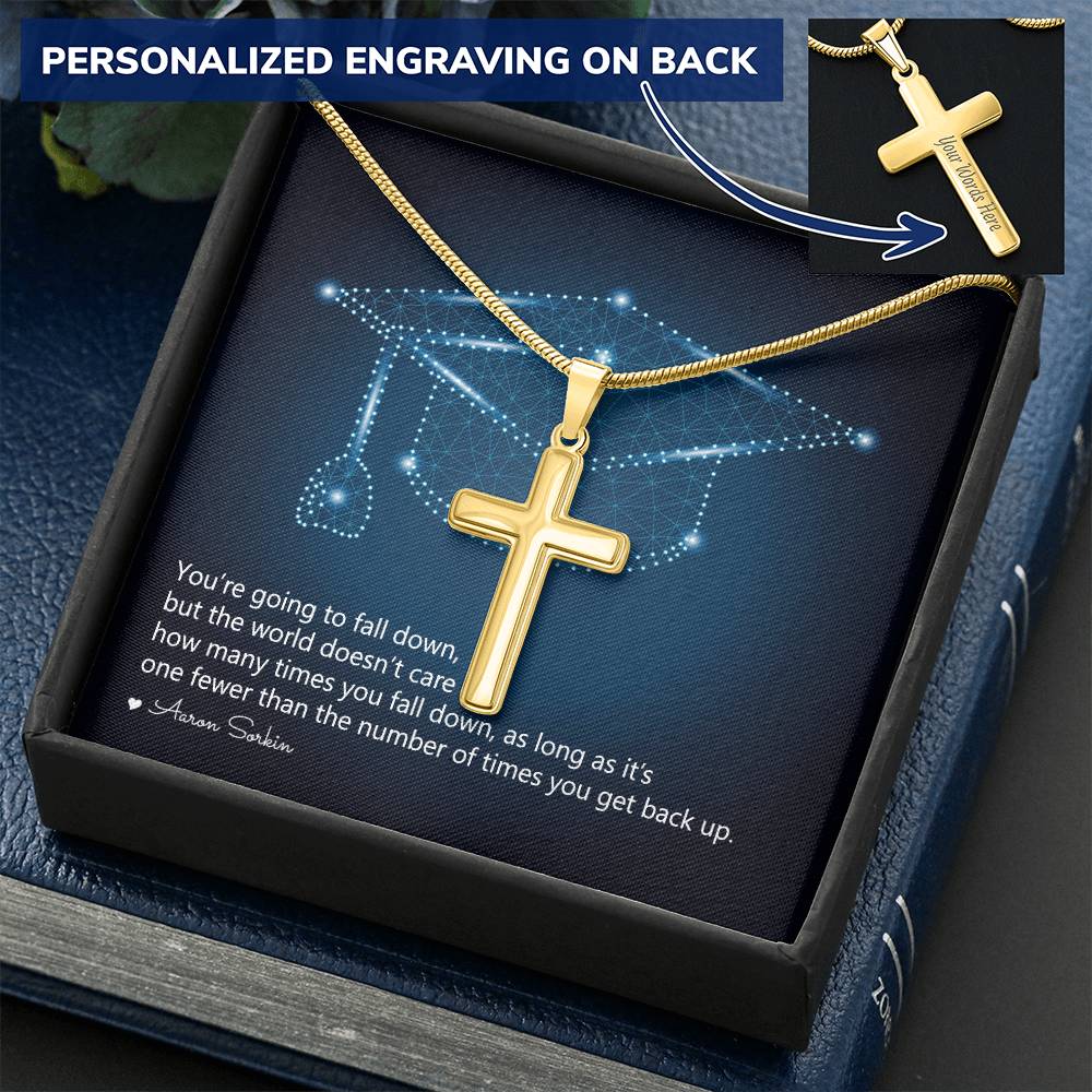 Personalized Cross Necklace with Snake Chain - Graduation, You Get Back Up