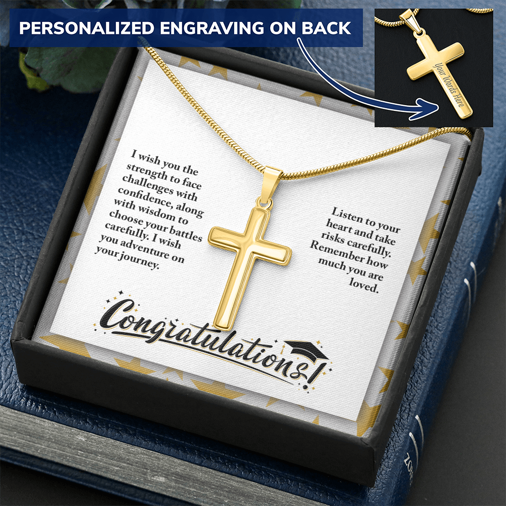 Personalized Cross Necklace with Snake Chain - Graduation, Religion, I Wish You The Strength