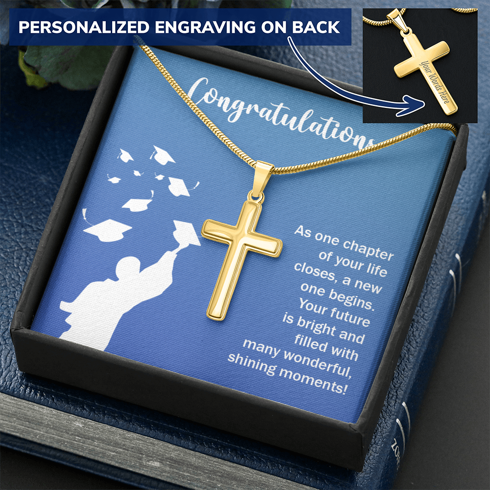 Personalized Cross Necklace with Snake Chain - Graduation, Congratulations