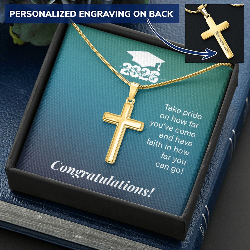Personalized Cross Necklace with Snake Chain - Gift For Son, Grandson, Great Grandson