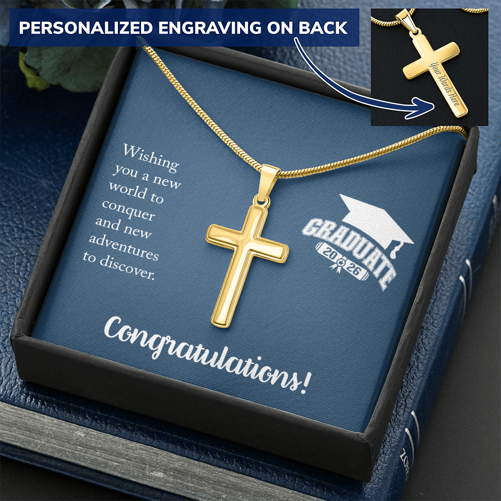 Personalized Cross Necklace with Snake Chain - Gift For Him, Son, Grandson, Wishing You A New Word