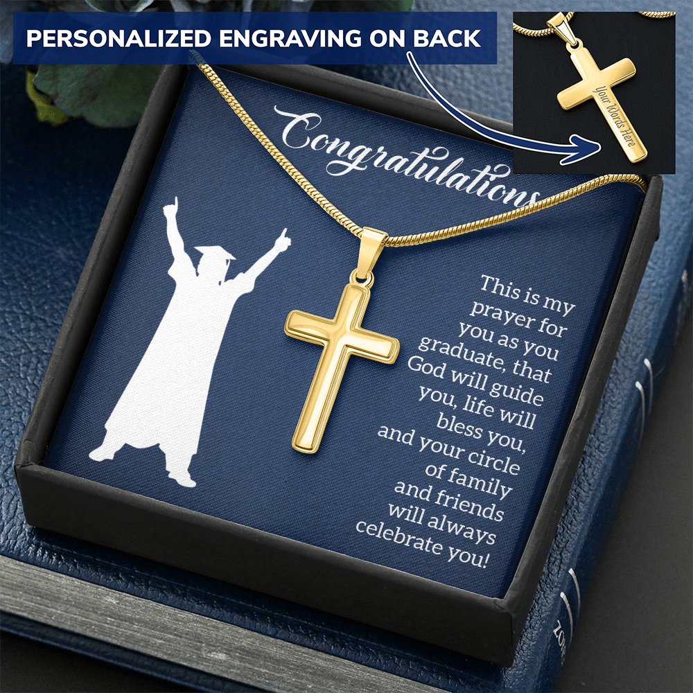 Personalized Cross Necklace with Snake Chain - Graduation, Religion, This Is My Prayer