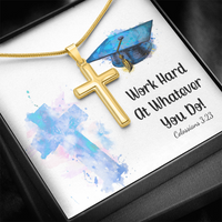 Personalized Cross Necklace with Snake Chain - Graduation, Religion, Work Hard At Whatever You Do