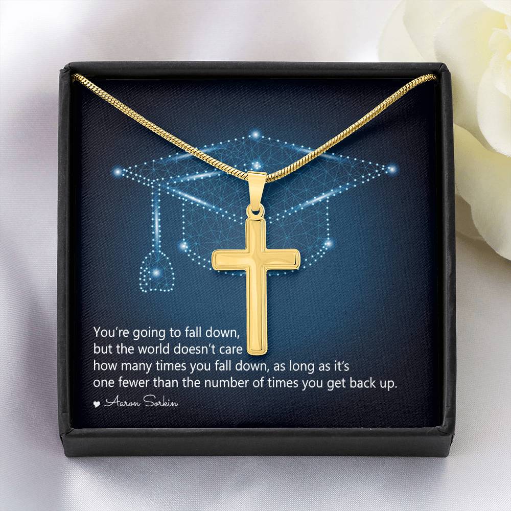 Personalized Cross Necklace with Snake Chain - Graduation, You Get Back Up