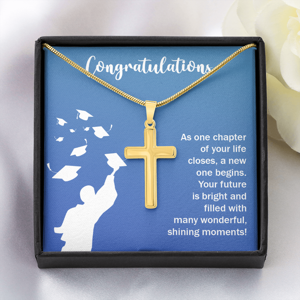Personalized Cross Necklace with Snake Chain - Graduation, Congratulations