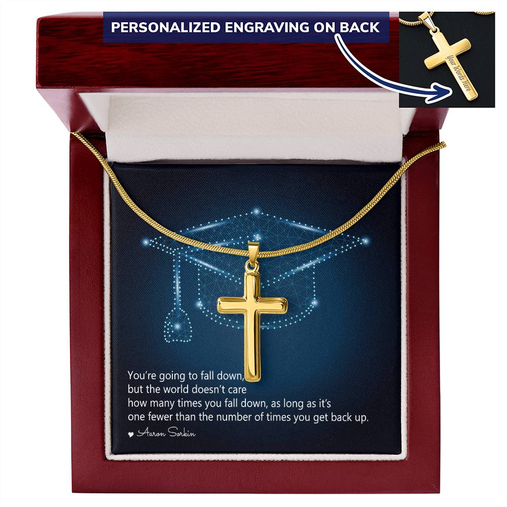Personalized Cross Necklace with Snake Chain - Graduation, You Get Back Up