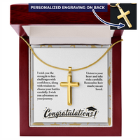 Personalized Cross Necklace with Snake Chain - Graduation, Religion, I Wish You The Strength