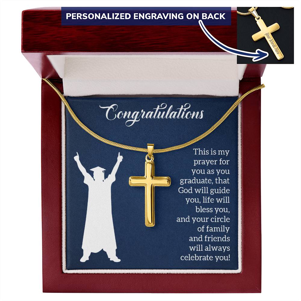 Personalized Cross Necklace with Snake Chain - Graduation, Religion, This Is My Prayer