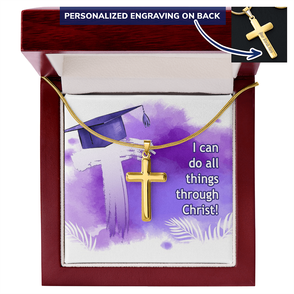 Personalized Cross Necklace with Ball Chain - Graduation, Religion, I Can Do All Things