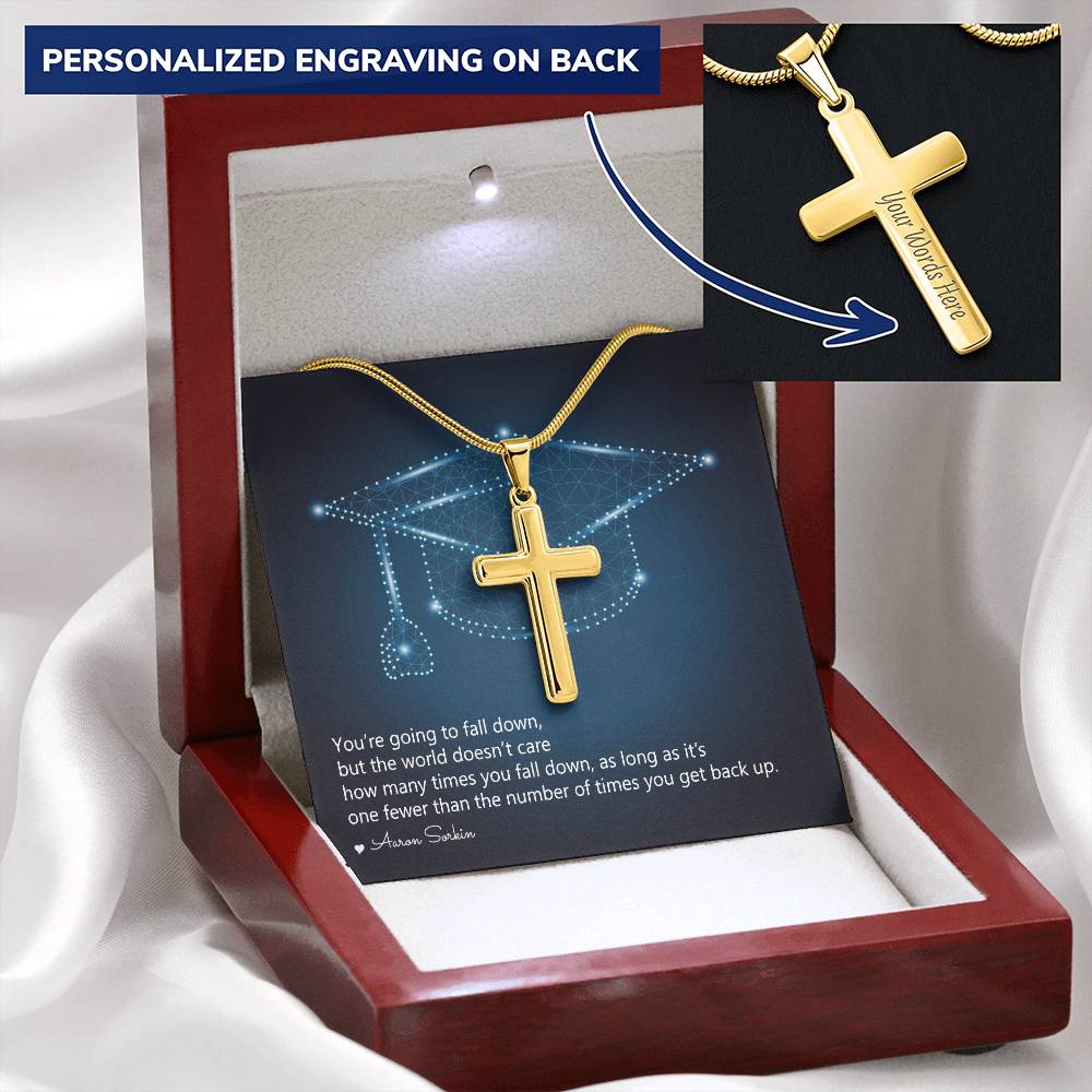 Personalized Cross Necklace with Snake Chain - Graduation, You Get Back Up