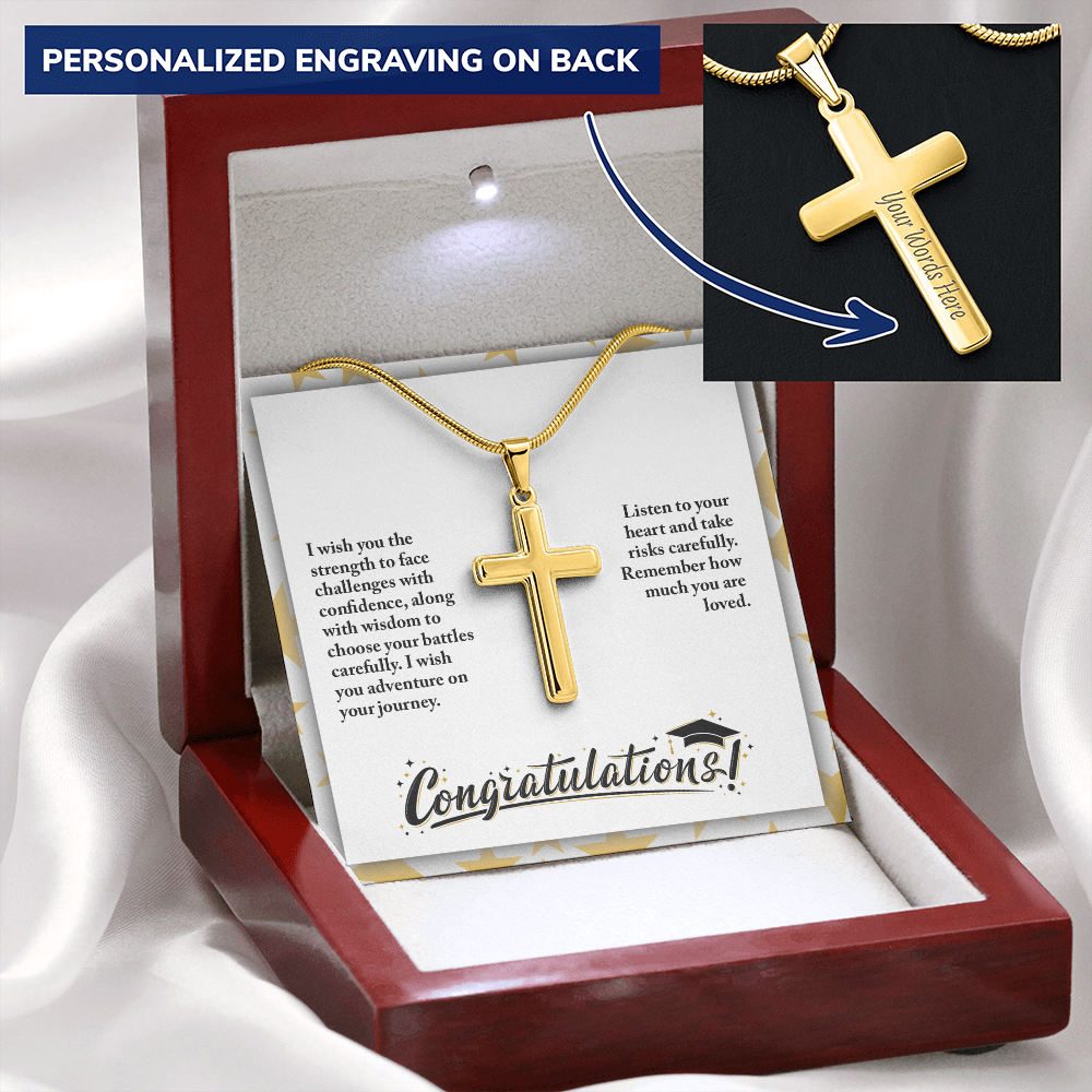 Personalized Cross Necklace with Snake Chain - Graduation, Religion, I Wish You The Strength