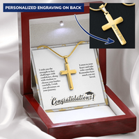 Personalized Cross Necklace with Snake Chain - Graduation, Religion, I Wish You The Strength