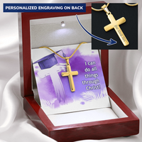 Personalized Cross Necklace with Ball Chain - Graduation, Religion, I Can Do All Things