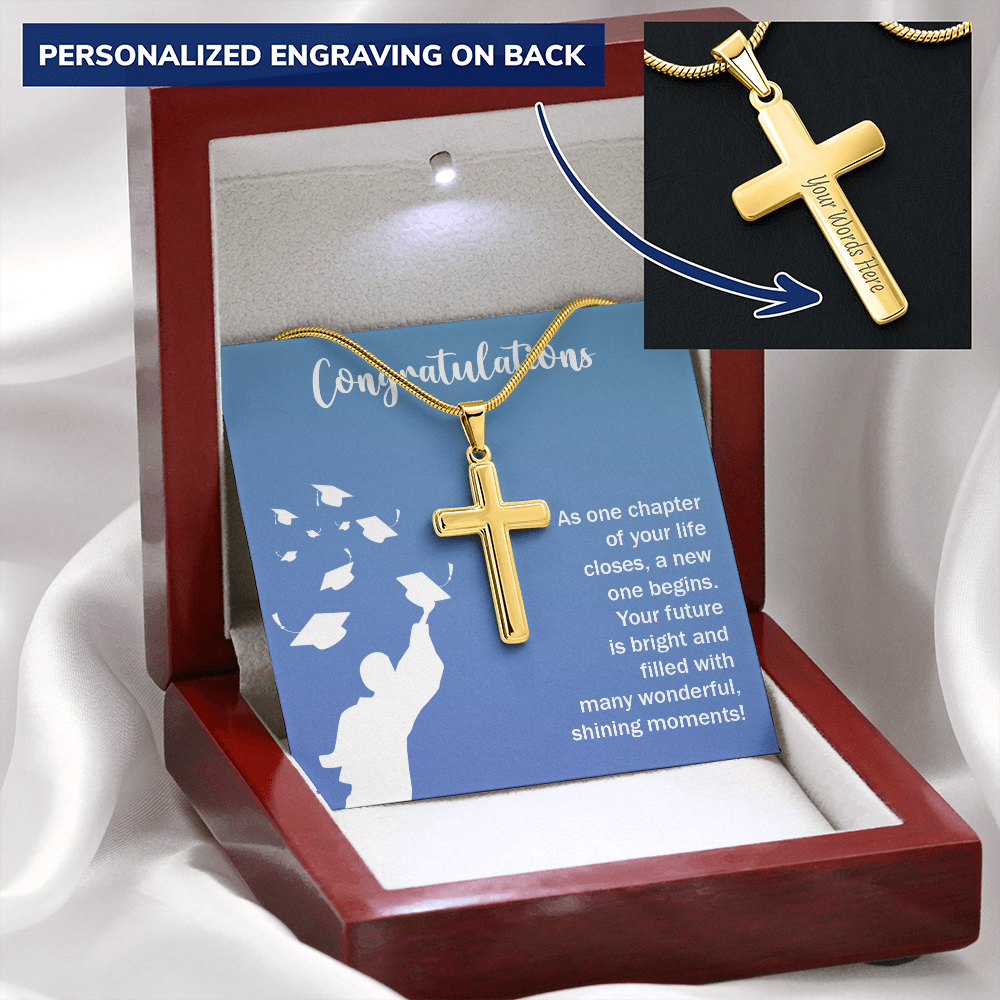 Personalized Cross Necklace with Snake Chain - Graduation, Congratulations