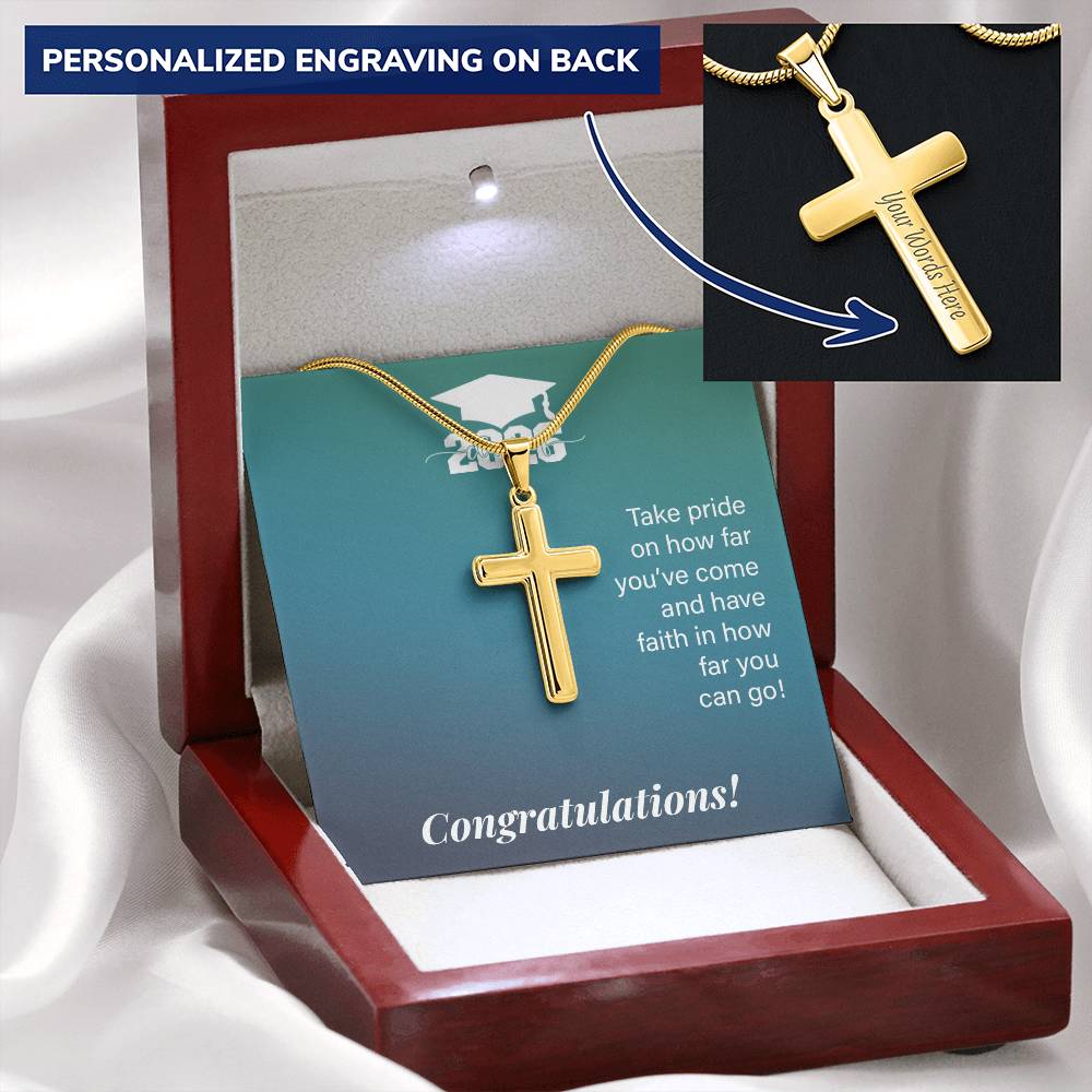 Personalized Cross Necklace with Snake Chain - Gift For Son, Grandson, Great Grandson