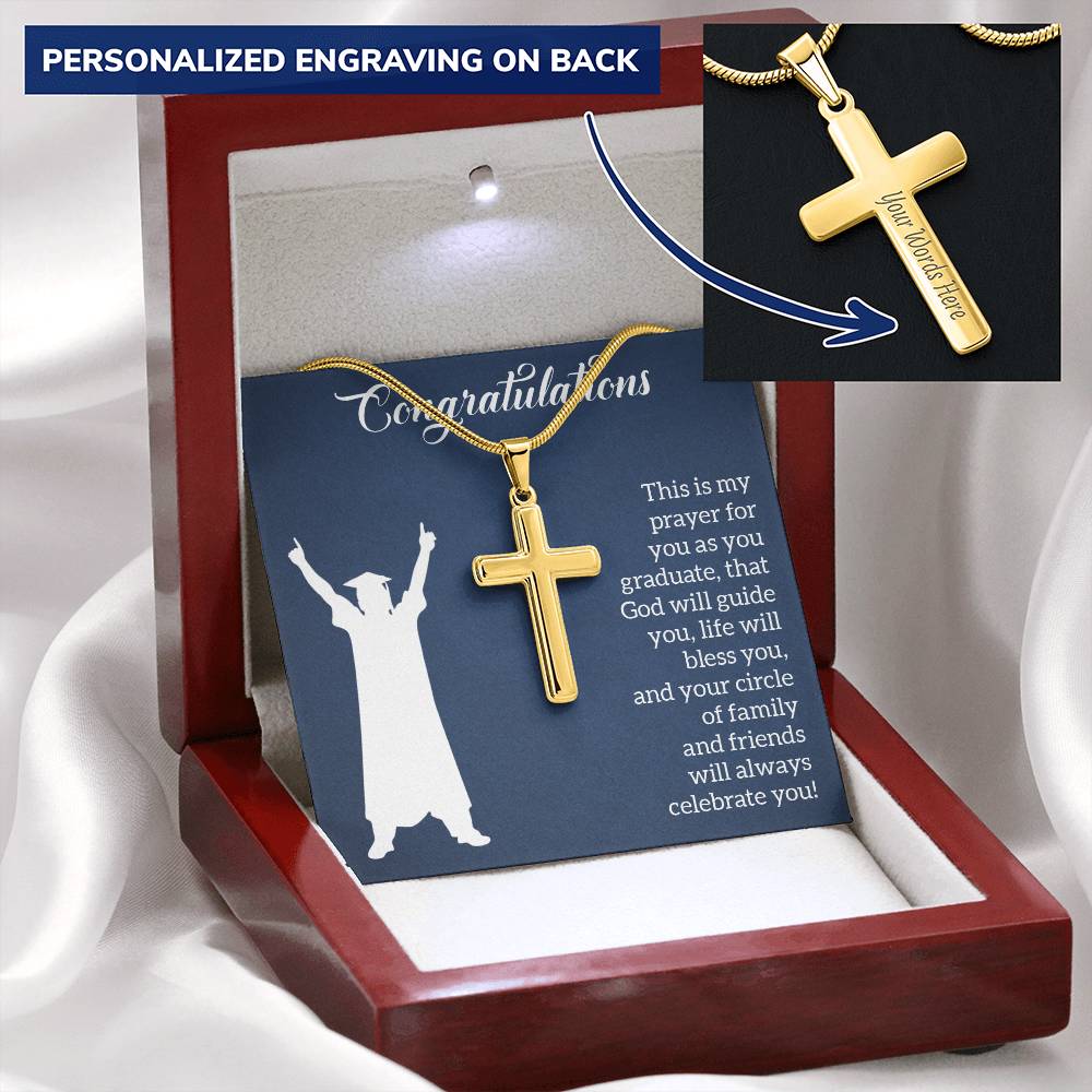 Personalized Cross Necklace with Snake Chain - Graduation, Religion, This Is My Prayer