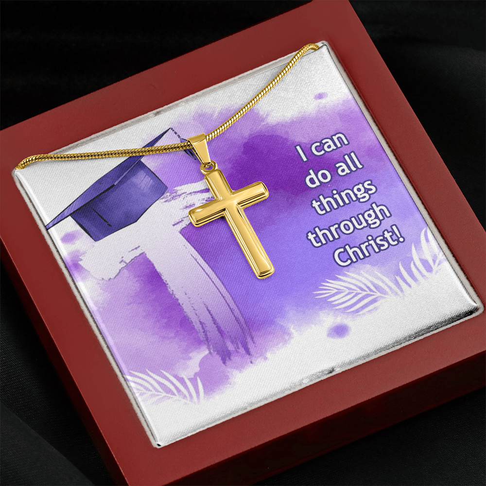 Personalized Cross Necklace with Ball Chain - Graduation, Religion, I Can Do All Things