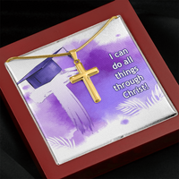 Personalized Cross Necklace with Ball Chain - Graduation, Religion, I Can Do All Things
