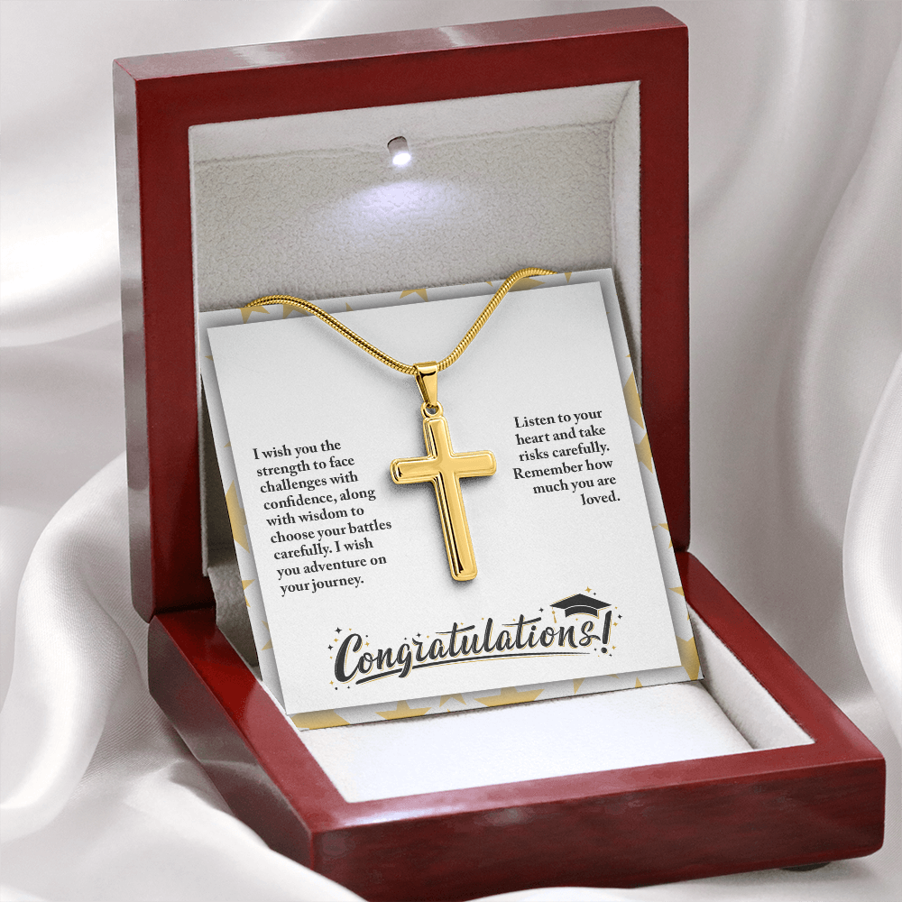 Personalized Cross Necklace with Snake Chain - Graduation, Religion, I Wish You The Strength