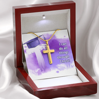 Personalized Cross Necklace with Ball Chain - Graduation, Religion, I Can Do All Things