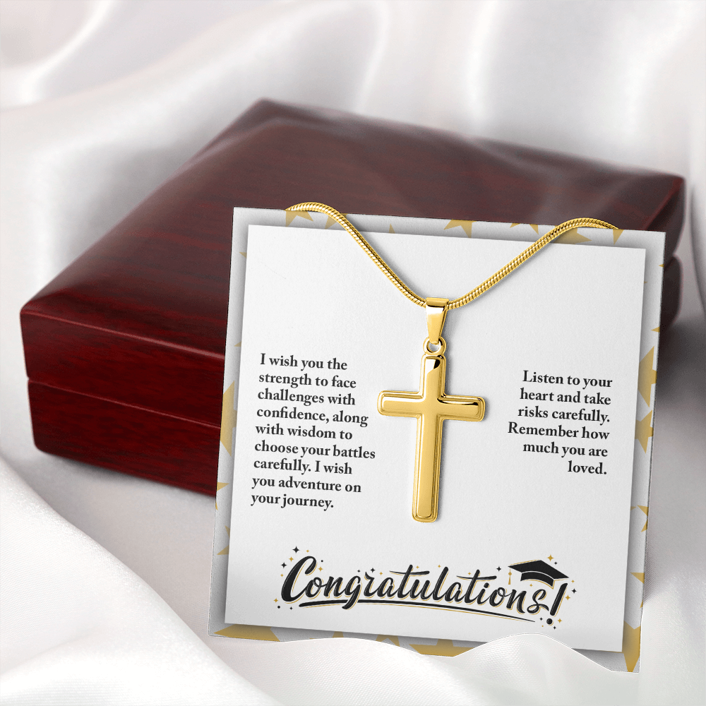 Personalized Cross Necklace with Snake Chain - Graduation, Religion, I Wish You The Strength