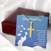 Personalized Cross Necklace with Snake Chain - Graduation, Congratulations