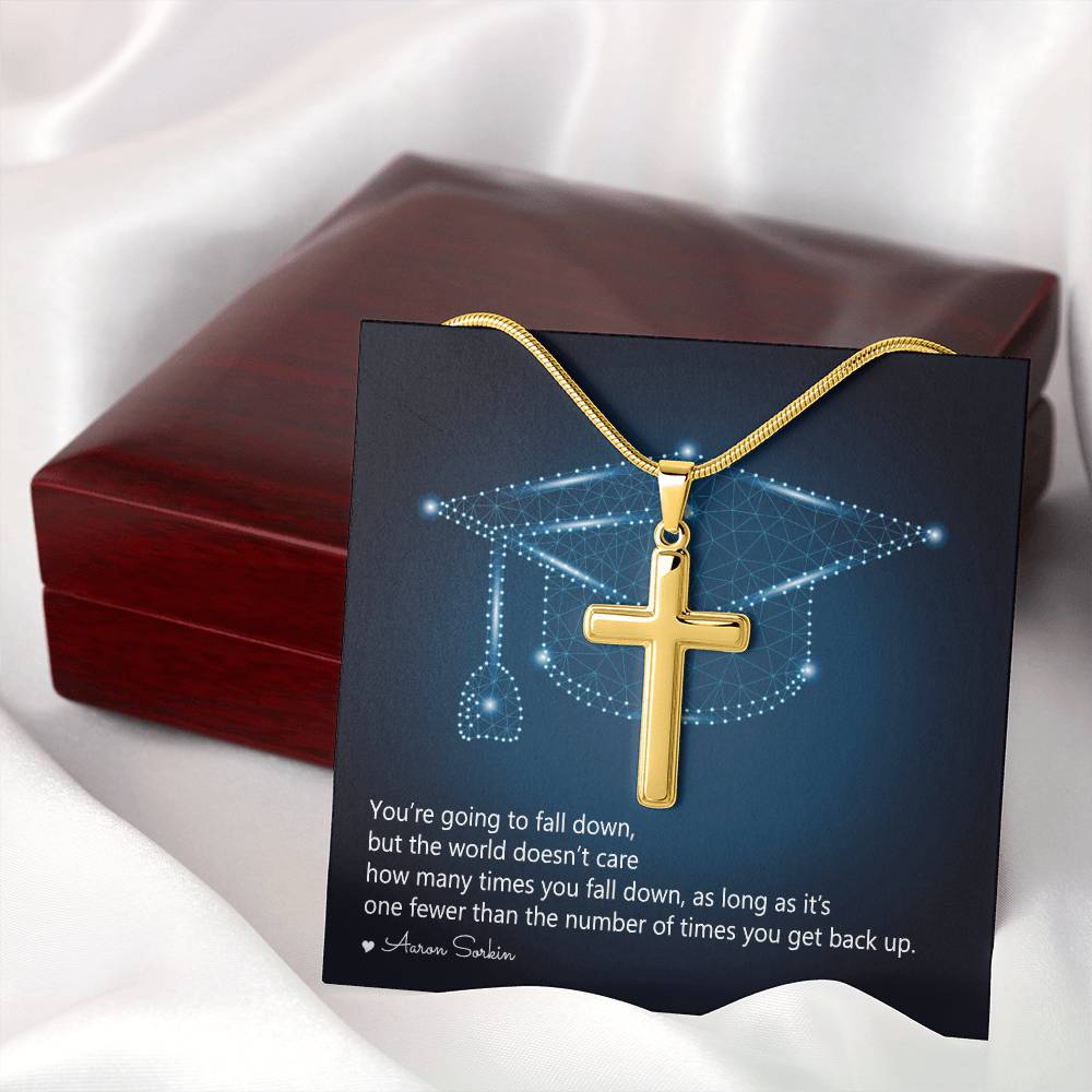 Personalized Cross Necklace with Snake Chain - Graduation, You Get Back Up