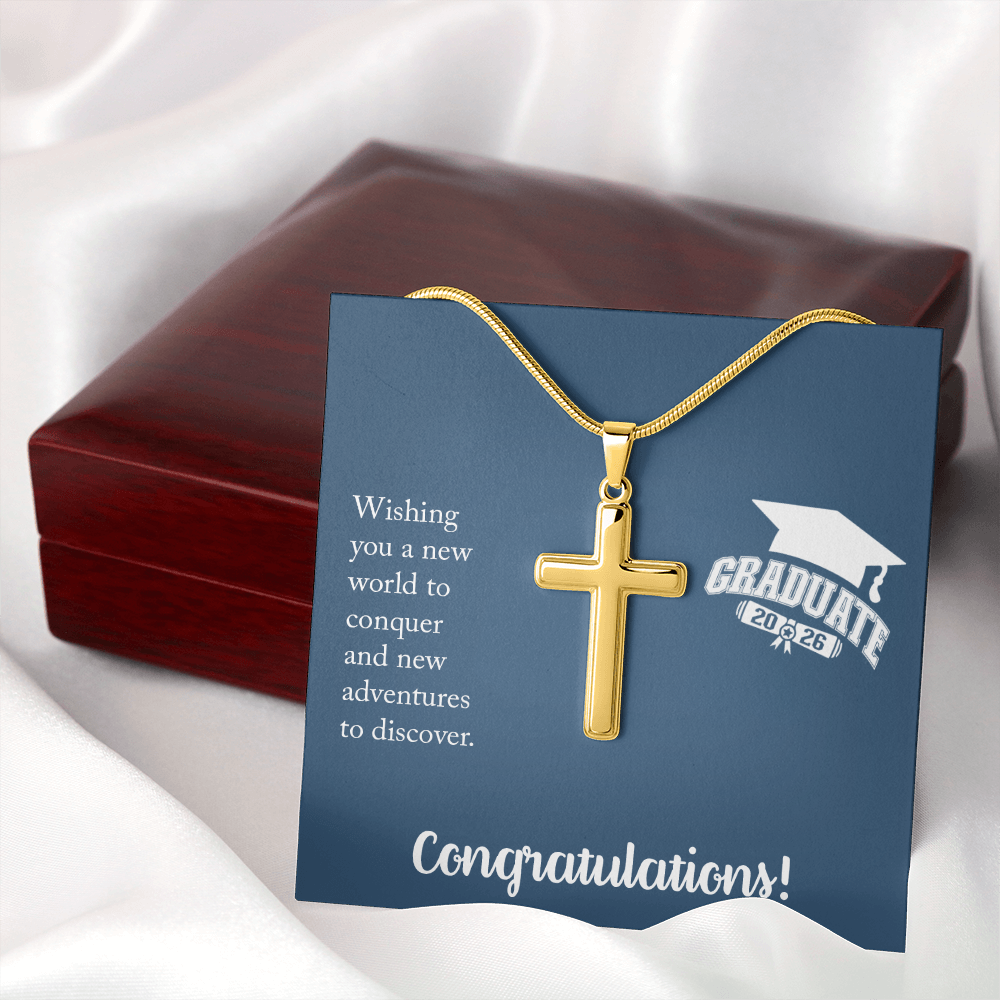Personalized Cross Necklace with Snake Chain - Gift For Him, Son, Grandson, Wishing You A New Word