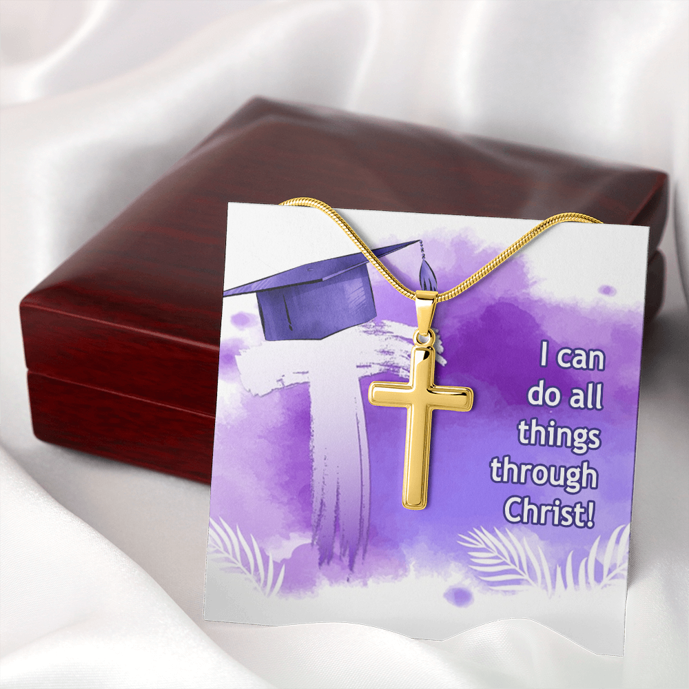 Personalized Cross Necklace with Ball Chain - Graduation, Religion, I Can Do All Things