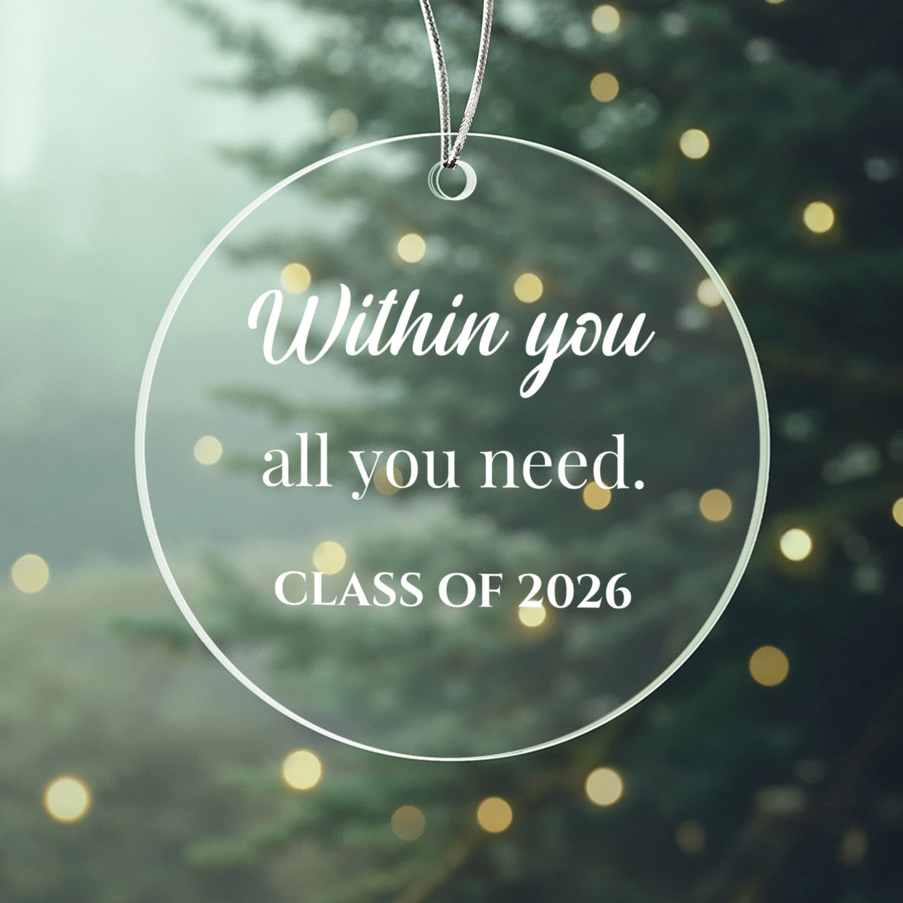 Acrylic Circle Ornament - Graduation - white