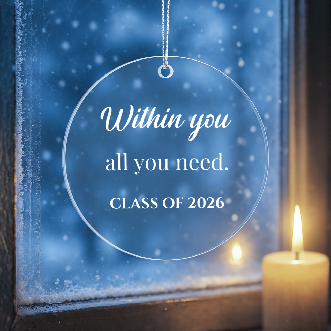 Acrylic Circle Ornament - Graduation - white