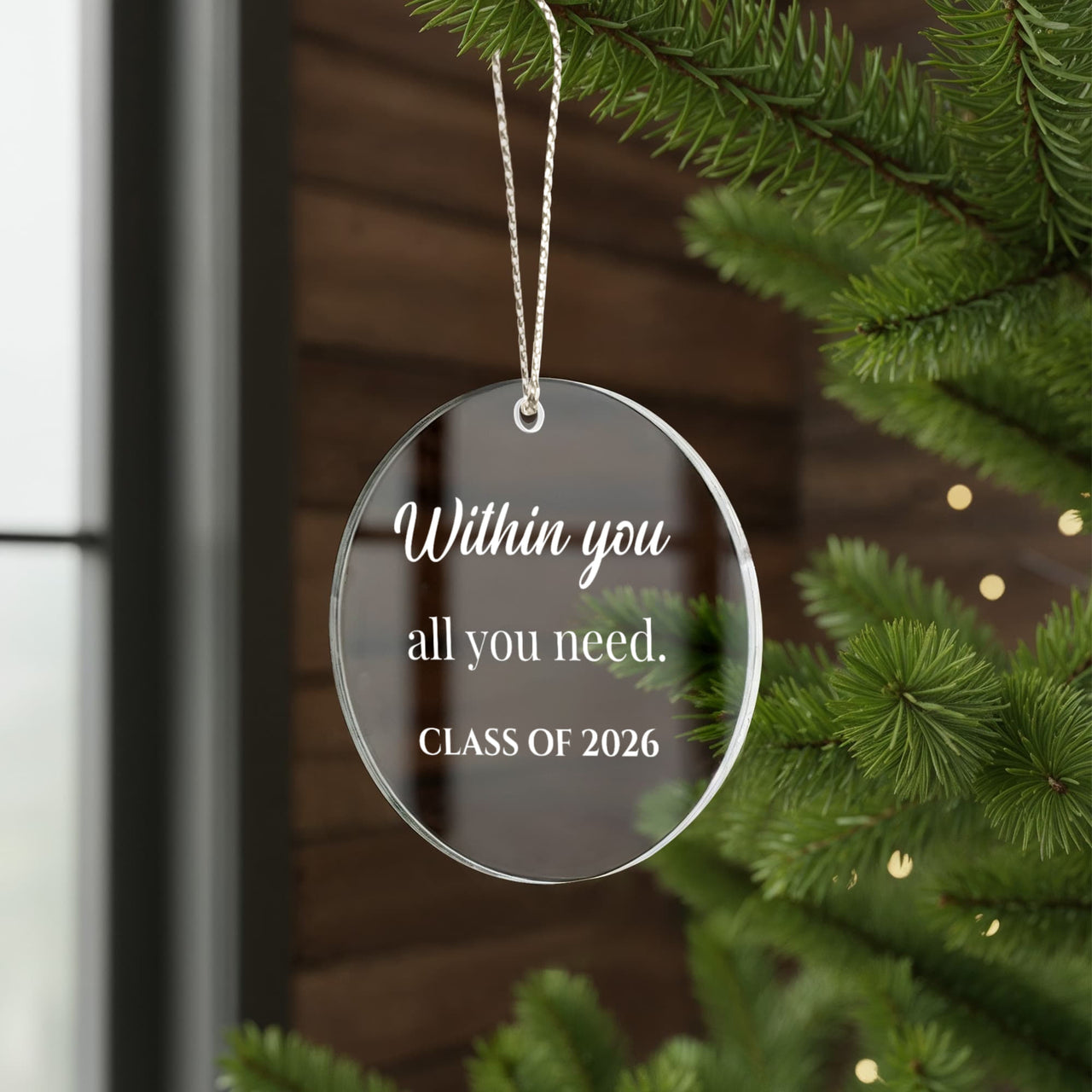 Acrylic Circle Ornament - Graduation - white
