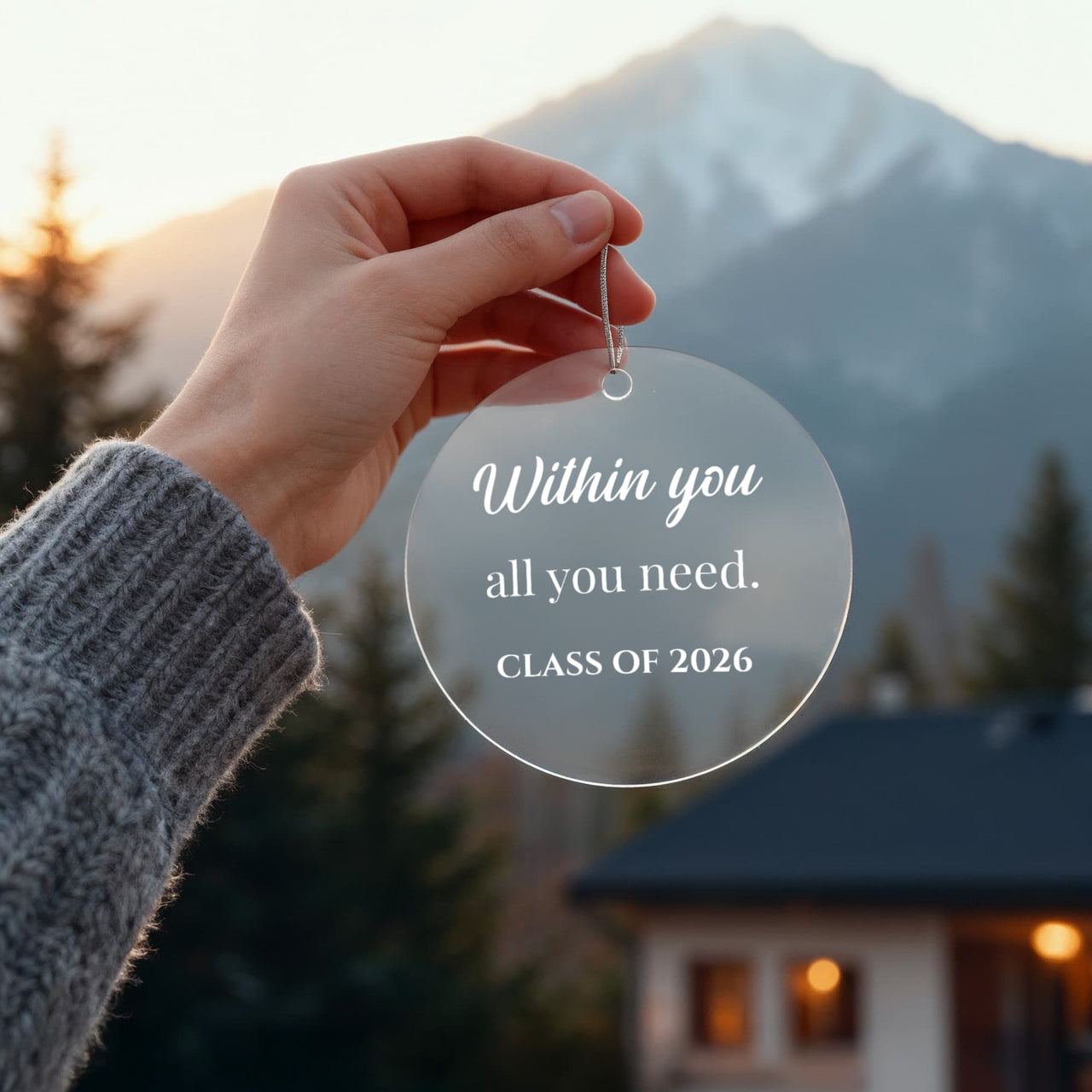 Acrylic Circle Ornament - Graduation - white