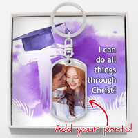 Buyer Upload Graphic Dog Tag Keychain - Graduation, Religion, I Can Do All Things